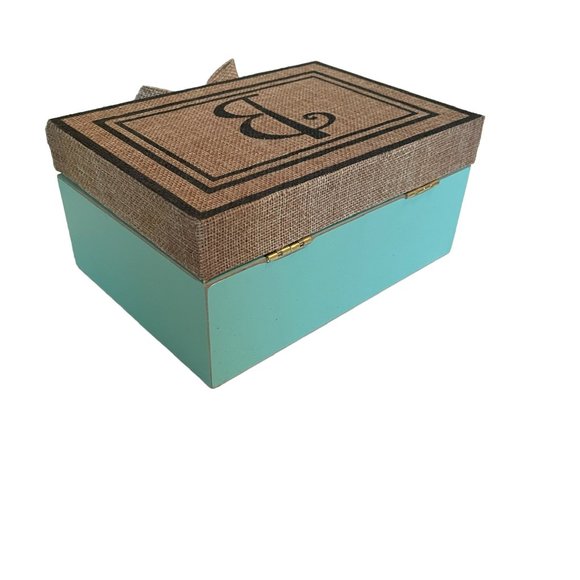 Jewelry/Storage Box Turquoise/Jute Decor with Letter B - Picture 3 of 4